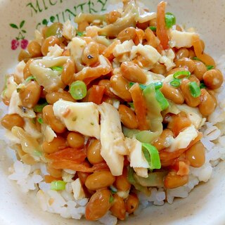 納豆の食べ方-ハーブチキン＆ザーサイ♪
